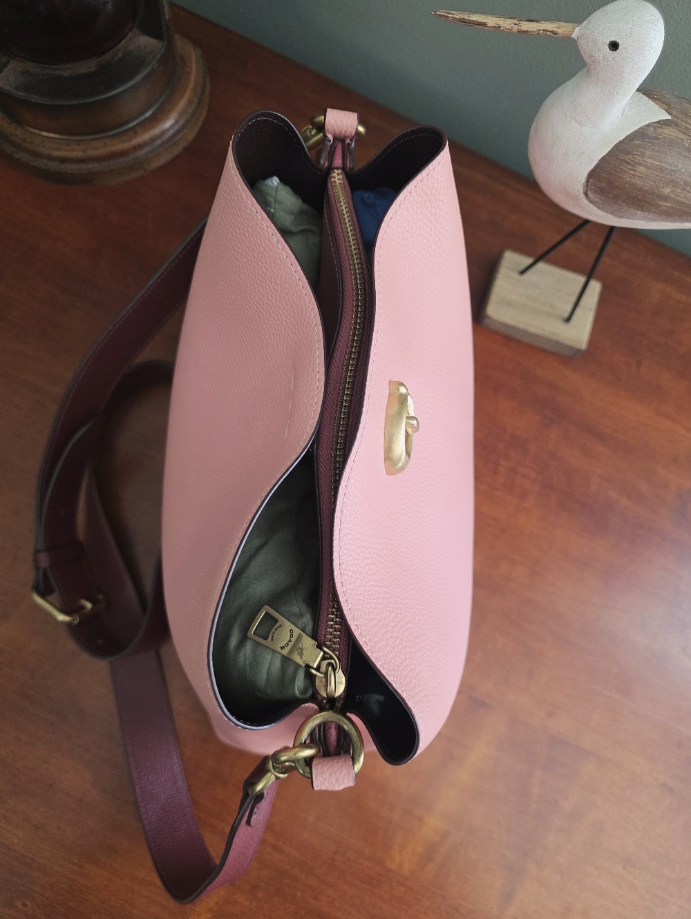 Coach C2590 Willow Shoulder Bag Colorblock Pink Burgundy Leather Purse - Picture 13 of 16